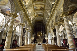 Europe, Italy, Santa Margherita Ligure. View down center of the Church of St. James