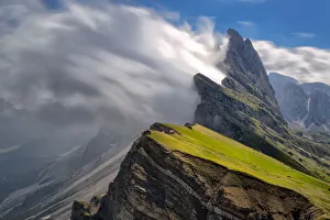 Windswept Prints: Europe, Italy, Seceda. Windswept clouds in the Dolomites. Dolomites, Val Gardena