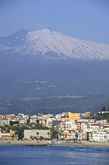 Images Dated 27th June 2007: Europe, Italy, Sicily, port of Giardini Naxos, gateway to Taormina. Mt. Etna volcano