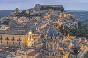 Europe, Italy, Sicily, Ragusa, Looking Down on Ragusa Ibla at Dusk