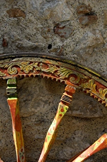Images Dated 27th June 2007: Europe, Italy, Sicily, Taormina. Painted wheel