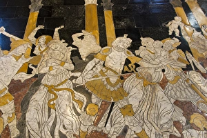 Duomo Prints: Europe, Italy, Siena. Duomo interior. Marble mosaic in floor Slaughter of the Innocents