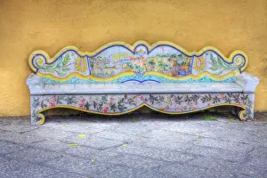 Warm Color Prints: Europe; Italy; Sorrento, Amalfi Coast; Colorful Fancy Bench in The Town of Sorrento