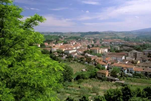 Hill Town Prints: Europe, Italy, Tuscany, Certaldo. Medieval hill town, view of the lower town