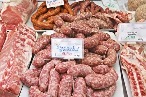 Images Dated 12th May 2011: Europe, Italy, Tuscany, Florence, Sausages and Meat For Sale at Market