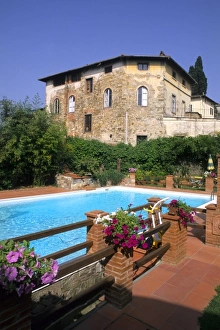 Swimming Pool Prints: Europe, Italy, Tuscany, Greve, Chianti, Hotel Greve villa and vineyards