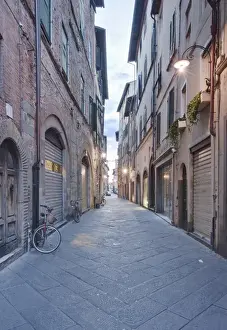 Bicycle Prints: Europe, Italy, Tuscany, Lucca, Street in Historic District