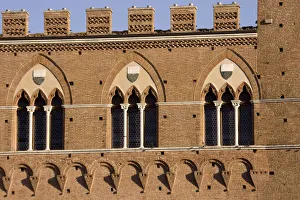 Sienna Prints: Europe, Italy, Tuscany, Sienna. Three windows on Torre del Mangia medieval building