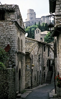 Walk Way Prints: Europe, Italy, Umbria, Assisi. Medieval street