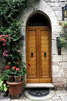 Umbria Prints: Europe, Italy, Umbria, Assisi. Medieval village door