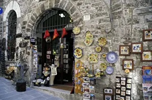 Pottery Prints: Europe, Italy, Umbria, Assisi. Souvenir pottery shop