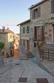 Stairway Prints: Europe, Italy, Umbria, Montone, Street in Historic District