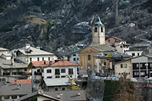 Europe, Italy, Valle d Aosta-VILLENEUVE: Town View / Winter