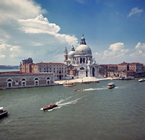 Grand Canal Prints: Europe, Italy, Venice. The Baroque church, Santa Maria, della Salute, marks the beginning