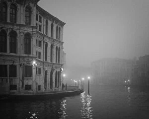 Europe, Italy, Venice. Building with Grand Canal on foggy morning