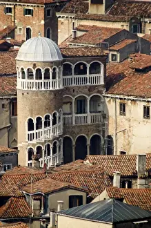 Europe, Italy, Venice. Building with spiral staircase in a tower