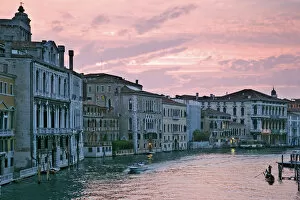 Europe, Italy, Venice. Grand Canal at dusk seen from Academia Bridge. Credit as