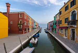 Venice Prints: Europe, Italy, Venice. Houses and boats on canal in Burano