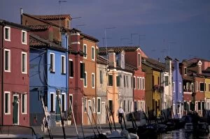 Europe, Italy, Venice. Multi, colored houses in Murano Island