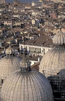 Europe, Italy, Venice Piazza San Marco; domes of Basilica S. Marco from Campanile