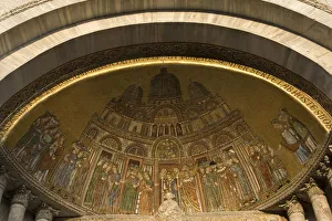 Images Dated 18th March 2005: Europe, Italy, Venice, St. Marks Basilica. Detail of door with gilded arch. Credit as