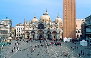 Europe, Italy, Venice. St. Marks Basilica and Piazza San Marco