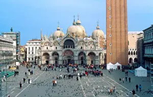 Venetia Prints: Europe, Italy, Venice. St. Marks Basilica and Piazza San Marco