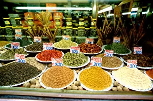 Europe, Italy, Venice. Typical store front window, spice shop