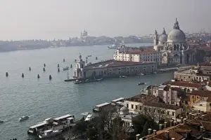 Europe, Italy, Venice. View of Basilica Santa Maria della Salute and Grand Canal from the Campanile