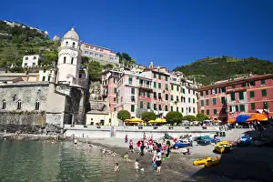 Boating Prints: Europe; Italy; Vernazza; City and Church of Santa Margherita d Antiochia of Vernazza
