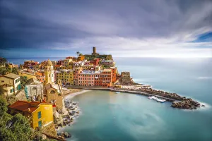 Vernazza Prints: Europe, Italy, Vernazza. Overview of coastal town