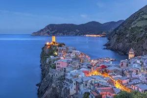 Images Dated 9th May 2014: Europe, Italy, Vernazza. Sunset on town