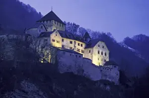 Europe, Liechtenstein, Vaduz. Vaduz Castle in evening light