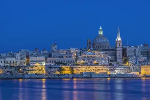 Prints of Europe, Malta, Valletta, Historic Skyline at Dusk Images Dated 2018 June: Europe, Malta, Valletta, Historic Skyline at Dusk
