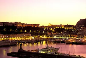 Europe, Monaco, Cote D Azur, Monte Carlo. Harbor at sunset