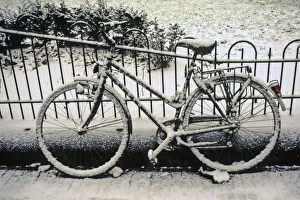 Waiting Prints: Europe, The Netherlands, Amsterdam. A snow-covered bicycle in Amsterdam in winter