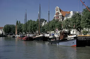 Europe, Netherlands, Dordrecht Boats at the riverbank
