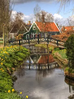 Netherlands, Holland Prints: Europe; Netherlands; Zaandam; Traditional architecture in Zaanse Schans Museum. Zaandam