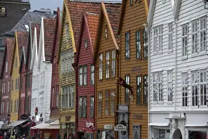 Hanseatic League Prints: Europe, Norway, Bergen. Warehouse architecture of Bryggen, a UNESCO World Heritage Site