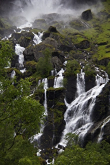 Flam Prints: Europe, Norway, Flam. Lush waterfall in Flam, Norway