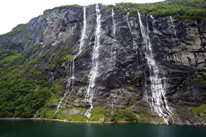 Seven Sisters Prints: Europe, Norway, Geiranger. The Seven Sisters Waterfalls, in Geiranger