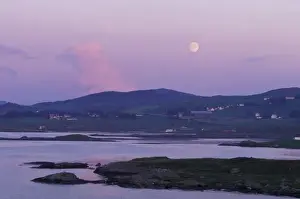 Rising Prints: Europe, Norway, Hildefjord. Full moon rises above farmland north of Stavanger