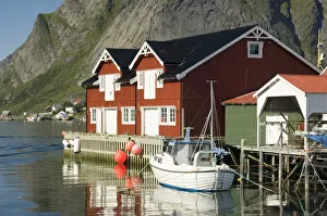 Europe, Norway, Lofoten. Fishing boat at a dock in Reine