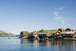 Europe, Norway, Lofoten. Rorbus (traditional fishermans huts) in Reine