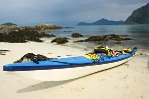 Sea Kayak Prints: Europe, Norway, VesterAalen. Sea kayaks on beach at Hovden