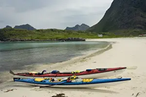 Sea Kayak Prints: Europe, Norway, Vesteralen. Sea kayaks on beach at Hovden