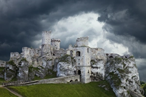 Europe, Poland. Composite of Ogrodzieniec Castle