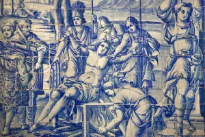 Roman Catholic Prints: Europe, Portugal, Almancil. Detail of tile work in St. Lawrence Church. Credit as