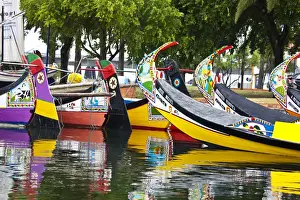Images Dated 3rd July 2011: Europe; Portugal; Averio; Moliceiro Boats Along the main canal of Averio With Night Lights