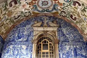 Tiled Prints: Europe, Portugal, Obidos. Colorful architectural detail of Obidos